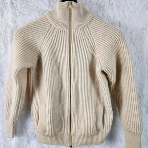 L.L. Bean Cream Zip-Front Ribbed Wool Cardigan
